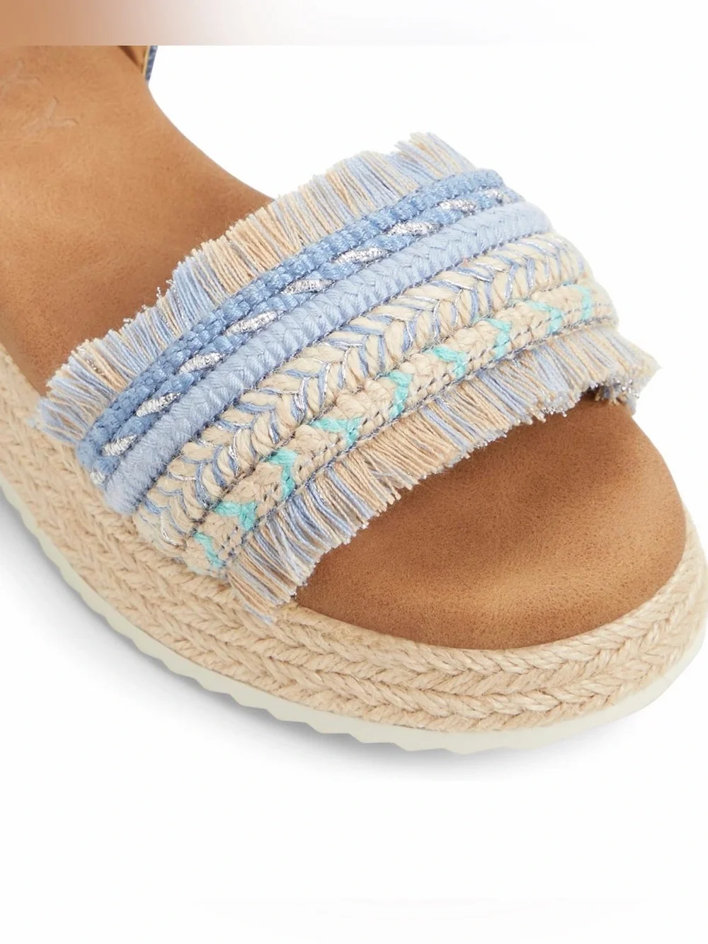 Roxy Ally Espadrille Platform Sandals Blue Denim Fringe Girls Size 11 NIB